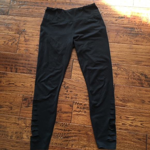 Black Leggings W/ Slits Down The Calf - Picture 4 of 5